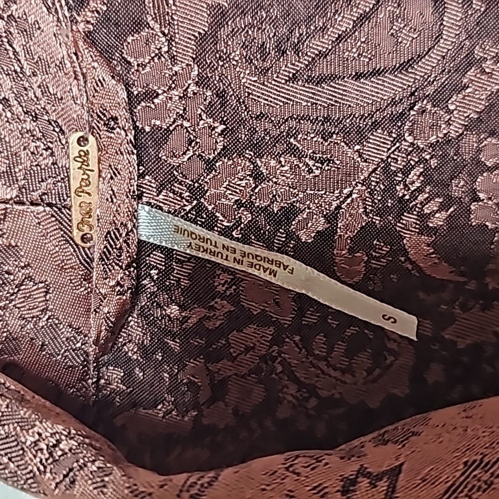 Free People silky jacquard paisley long one button pink purple blazer jacket S - Picture 7 of 10